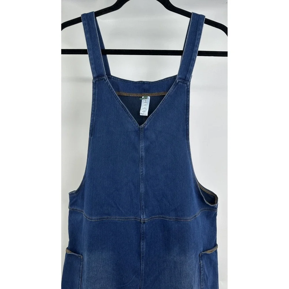 HALARA Flex Denim Wide Leg Stretch Overalls Side Pockets Jumpsuit Large EUC
